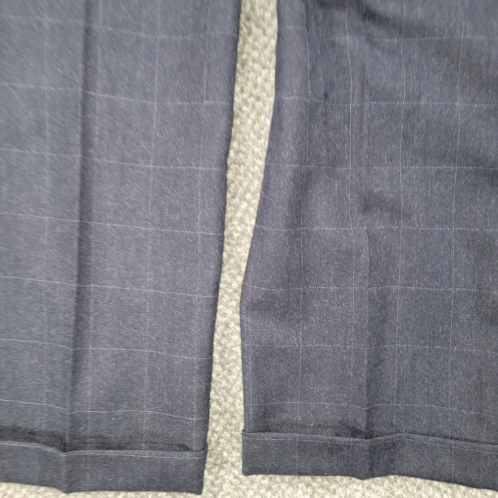 Warren Scott Mens 44L Suit Pure Wool Windowpane Charcoal Grey 2 Button Pleated